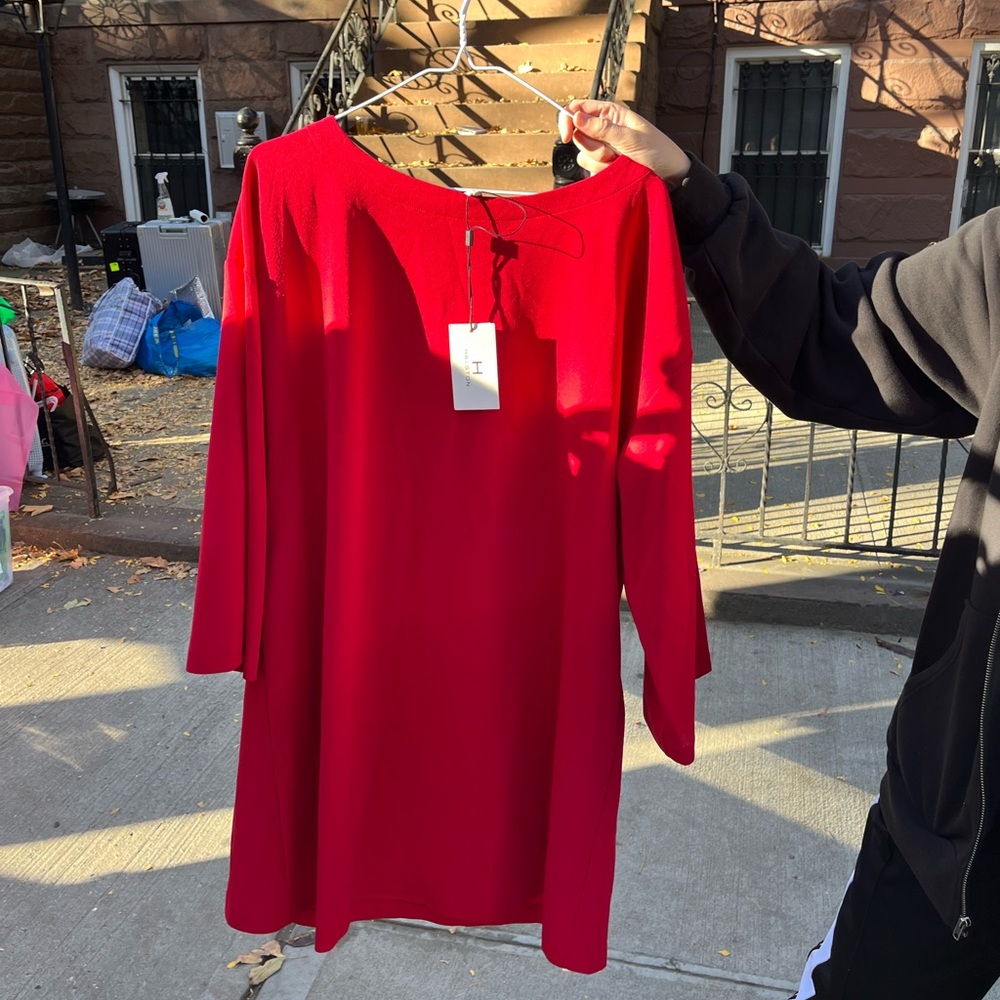 Halston bright red shift dress NWT perfect for fall
